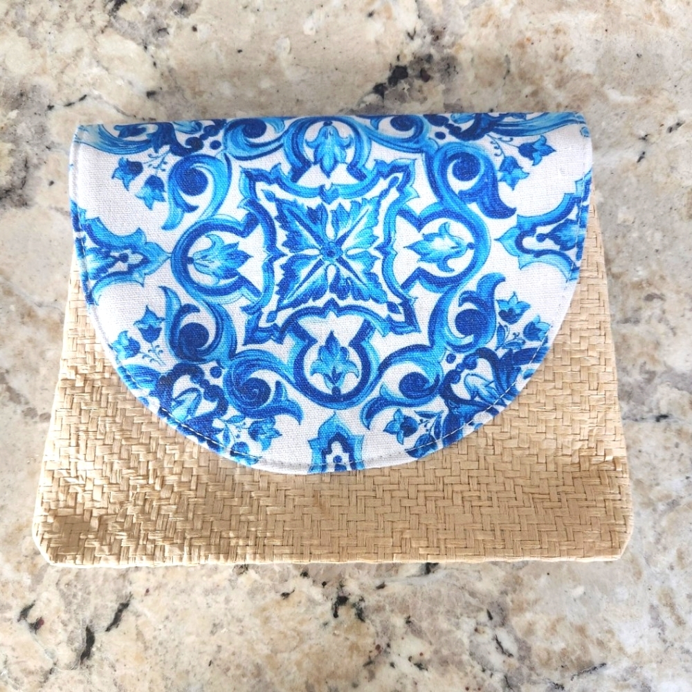 Dolce & Gabbana Light Blue Straw and Fabric Clutch Summer Vibe - Brand new